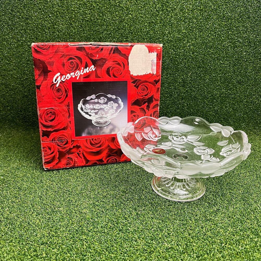 Vintage Walther Glas Georgina Frosted Rose Glass Pedestal Dish Bowl